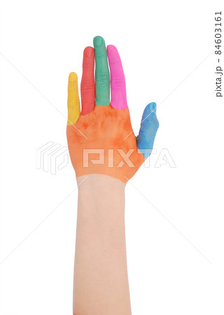 Hand of the child painted watercolor 84603161