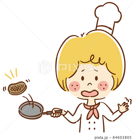 フライパンでお肉を焼くシェフ フライパンでお肉を焼くシェフ 84603805