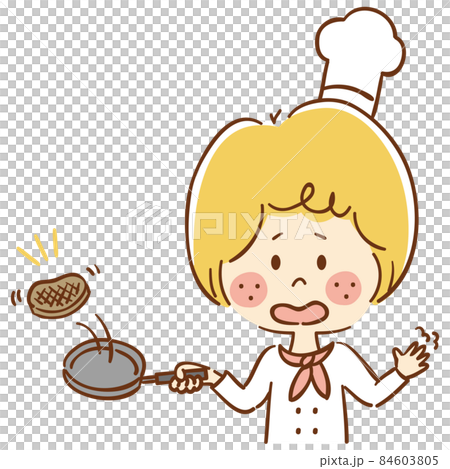 フライパンでお肉を焼くシェフ フライパンでお肉を焼くシェフ 84603805