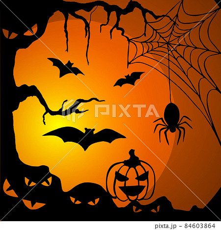 halloween, black and orange illustration with bat and spider halloween, black and orange illustration with bat and spider 84603864