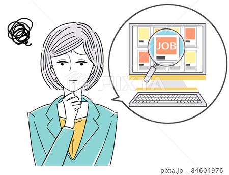 シンプルな女性イラスト　PC　お仕事検索画面 84604976