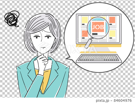 シンプルな女性イラスト　PC　お仕事検索画面 84604976