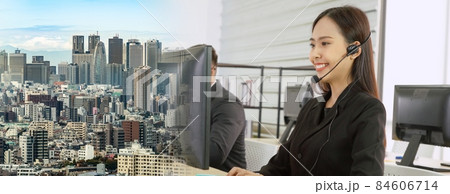 Business people wearing headset working in office broaden view 84606714
