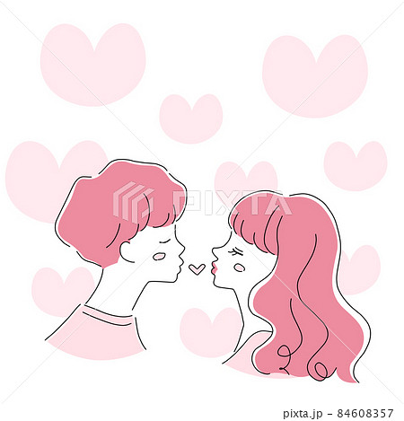 キスをしているラブラブカップルのイラスト素材のイラスト素材
