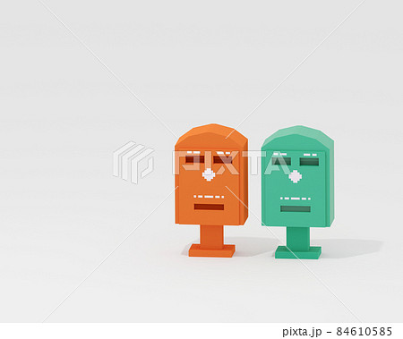 Taiwan public postbox, a digital art of red and green vintage post box isometric voxel raster 3D illustration render on white background. 84610585
