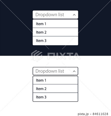 Drop-down list with menu items for the website. The view is in the expanded state. User interface for the website and application. Vector illustration. 84611028