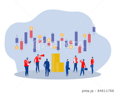 Businessman seeing the coin cryptocurrency value for investment future. Financial and business concept vector illustration. Businessman seeing the coin cryptocurrency value for investment future. Financial and business concept vector illustration. 84611766