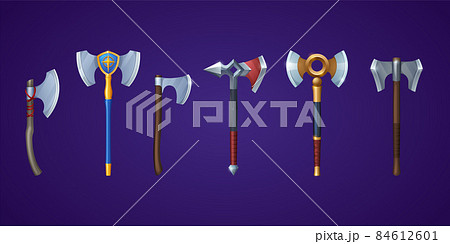 Medieval battle axe, ax and battleaxe vector set 84612601