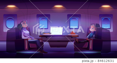 Mother with daughter travel by airplane, flight 84612631