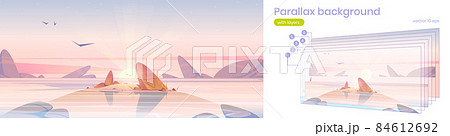 Parallax background with sea beach at sunrise 84612692