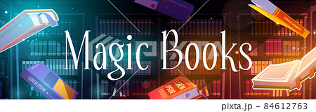 Vector poster of magic books in library 84612763