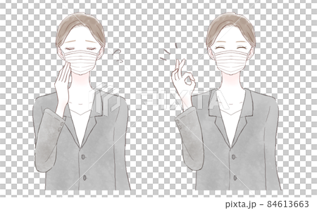 不織布マスクを着用しているスーツを着た女性のセット 84613663