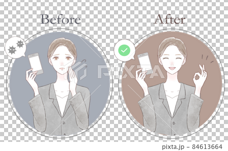 セキュリティ対策がされたスマホを持つ、スーツを着た女性のセット 84613664