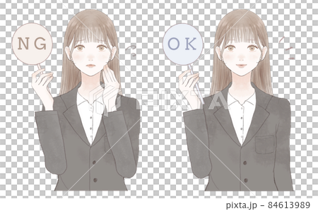 一組帶有 OK / NG 標籤的西裝女裝 一組帶有 OK / NG 標籤的西裝女裝 84613989