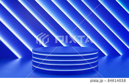 blue podium with neon light in the blue room.3d rendering. blue podium with neon light in the blue room.3d rendering. 84614038