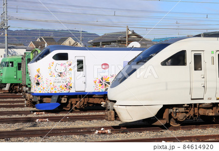 向日町の車両基地で休む特急電車 84614920