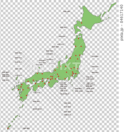 県名　県庁所在地名　日本地図　 84617140
