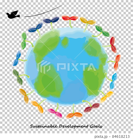 Watercolor hand-painted earth of SDGs image, sprout and dove of peace (Southern Hemisphere) Watercolor hand-painted earth of SDGs image, sprout and dove of peace (Southern Hemisphere) 84618213