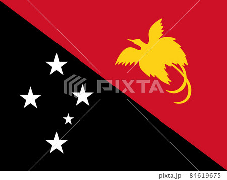National Flag Independent State of Papua New Guinea (PNG), the upper triangle is red with the soaring Raggiana Bird of Paradise and the lower triangle is black with the Southern Cross