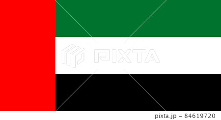 National Flag United Arab Emirates, UAE, horizontal tricolour of green, white and black with a vertical red bar at the hoist