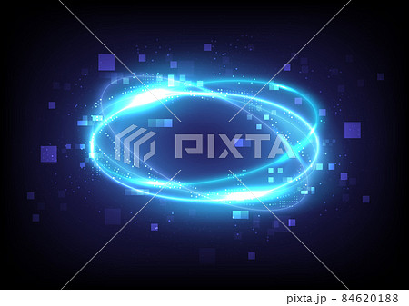 Technology glowing swirl light effect. Magic abstract frame. Power energy of circular element. Luminous sci-fi. Shining neon lights cosmic. Futuristic swirl universe trail effect. Glitch and pixels 84620188