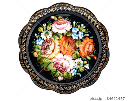Old russian folk handpainted metal tray Old russian folk handpainted metal tray 84621477