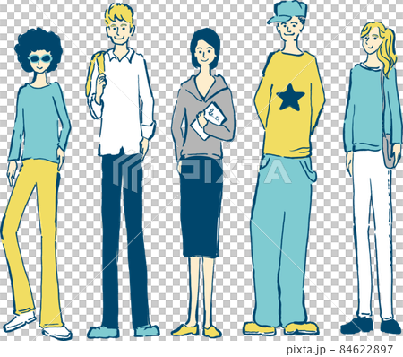 様々な国の若い外国人の手描きイラスト　 84622897