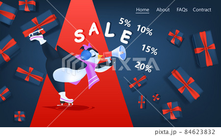 Cute Penguin Skating And Using Loudspeaker Sale のイラスト素材