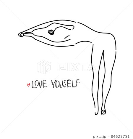 Drawing a continuous line. Yoga position on white isolated background. Linear style 84625751