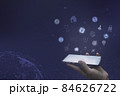 Businessman using a smartphone with a Contact icon application, Hand holding smartphone, media icons and symbols, virtual graphic icon diagram Digital marketing media 84626722