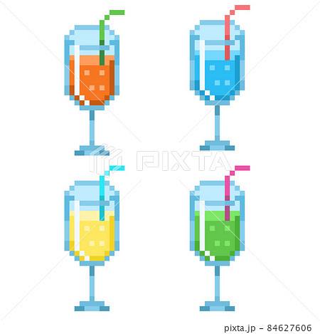 オレンジソーダ、ソーダ、レモネード、メロンソーダのピクセルイラスト オレンジソーダ、ソーダ、レモネード、メロンソーダのピクセルイラスト 84627606