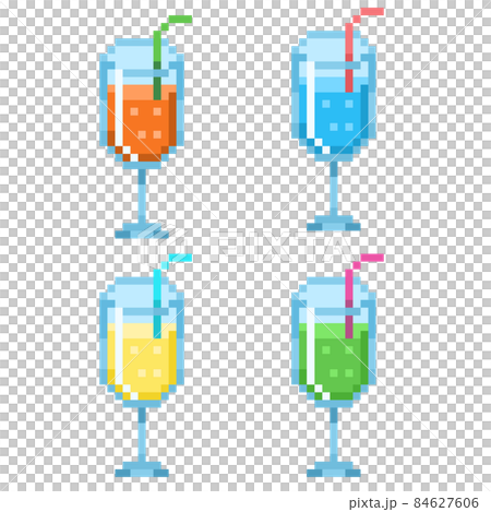 オレンジソーダ、ソーダ、レモネード、メロンソーダのピクセルイラスト オレンジソーダ、ソーダ、レモネード、メロンソーダのピクセルイラスト 84627606