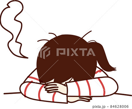 突っ伏してため息をつく女性。 84628006