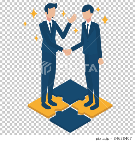Isometric illustrations of businessmen who work together to take on challenges 84628407