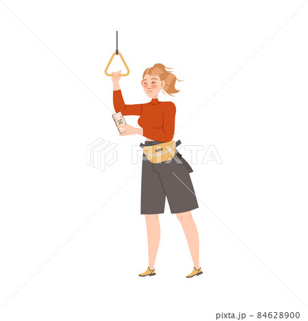 Woman using contactless mobile payment system, scanning qr code at public transport cartoon vector illustration Woman using contactless mobile payment system, scanning qr code at public transport cartoon vector illustration 84628900