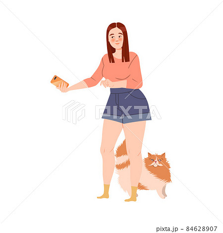 Girl using contactless mobile payment system for buying cartoon vector illustration 84628907