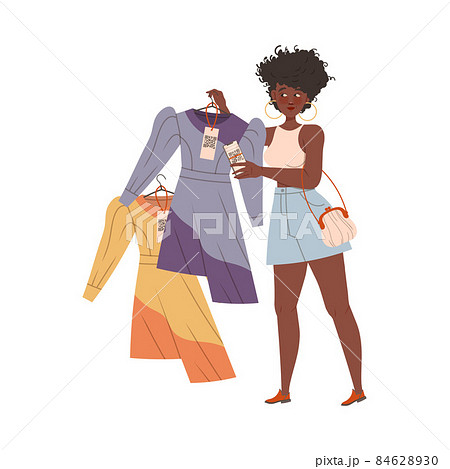 Customer girl scanning QR code at price tag at store. Girl using contactless payment for buying. Digital banking services cartoon vector illustration 84628930