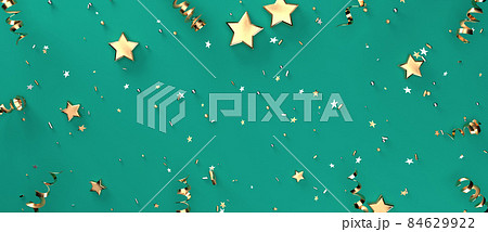 Serpentine streamers with stars and confetti - 3D render 84629922