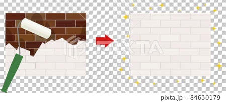 住宅の外壁塗装前と塗装後のイラスト素材 レンガ 住宅の外壁塗装前と塗装後のイラスト素材 レンガ 84630179