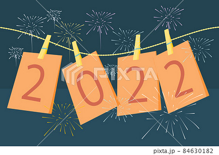 cartoon and flatart design 2022 new year greeting card with firework background cartoon and flatart design 2022 new year greeting card with firework background 84630182
