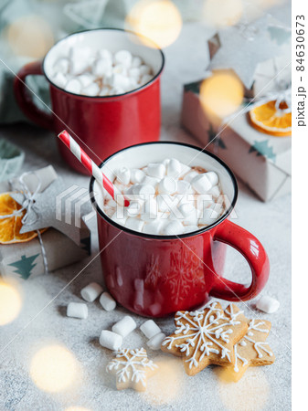 Christmas hot cocoa  in the red cup 84630673