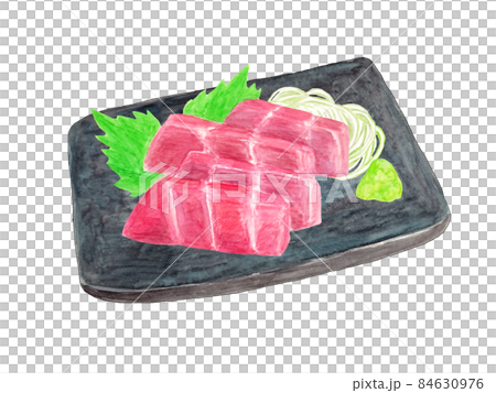 マグロ中トロ刺身を盛り付けた水彩イラストのイラスト素材 マグロ中トロ刺身を盛り付けた水彩イラストのイラスト素材