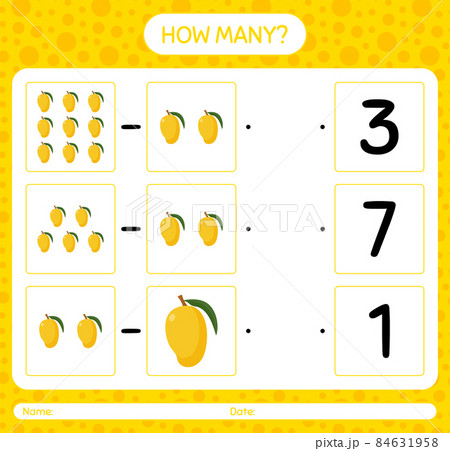 How many counting game with mango worksheet for preschool kids, kids activity sheet, printable worksheet 84631958