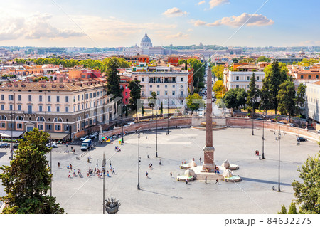 View on he Egyptian Obelisk and fountains in Piazza del Popolo, Rome, Italy View on he Egyptian Obelisk and fountains in Piazza del Popolo, Rome, Italy 84632275