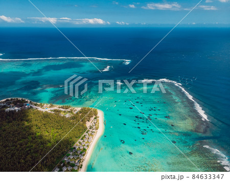 Coastline of Tropical Mauritius with blue ocean. Aerial view 84633347
