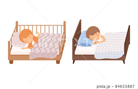 Little Boy and Girl Sleeping Sweetly on Soft Pillow Under Blanket in Their Bed Vector Set Little Boy and Girl Sleeping Sweetly on Soft Pillow Under Blanket in Their Bed Vector Set 84633887