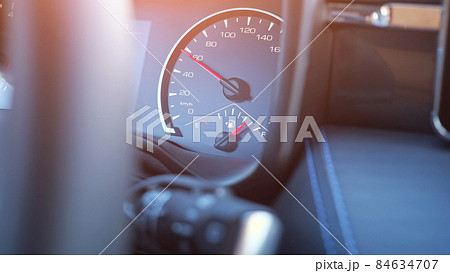 Speedometer arrow shows car driving speed 84634707
