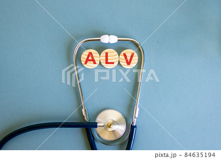COVID-19 Pandemic Coronavirus concept. Wooden circles with the inscription ALV and stethoscope. COVID-19 Pandemic Coronavirus concept. Wooden circles with the inscription ALV and stethoscope. 84635194