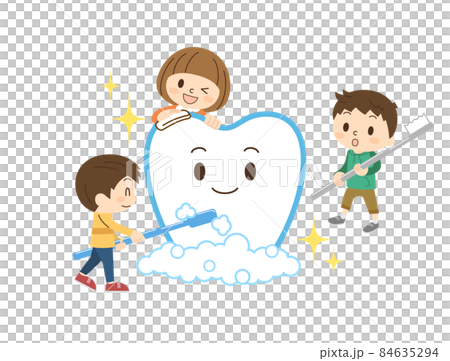 孩子們和朋友一起刷牙 84635294