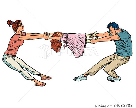 family quarrel, divorce. husband and wife share children. Dad and mom with daughter 84635708